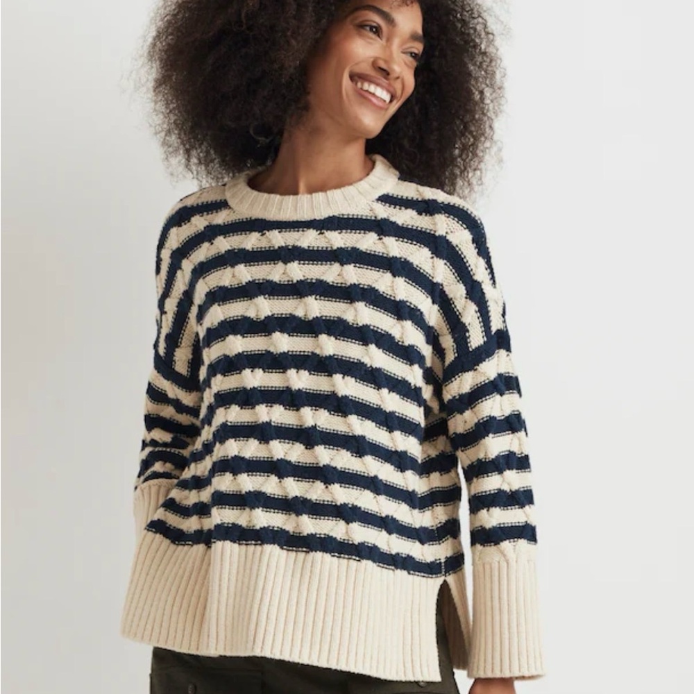 Madewell Cream and Navy Striped Crewneck Sweater